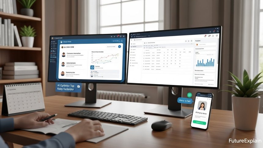 Service business professional using AI-powered CRM, project management, and transcription tools