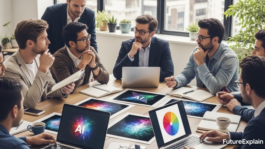 People collaborating with AI in creative work