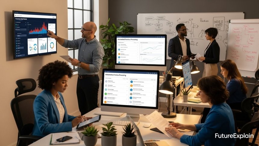 Small business using automated invoicing alongside an AI-powered predictive dashboard