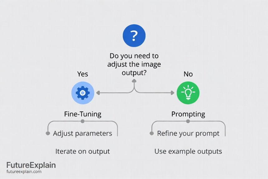 Decision flowchart helping choose between fine-tuning and prompting for different AI use cases