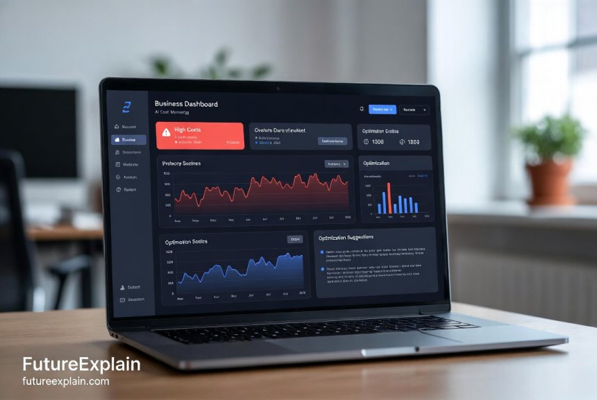 Business dashboard monitoring AI costs with optimization suggestions