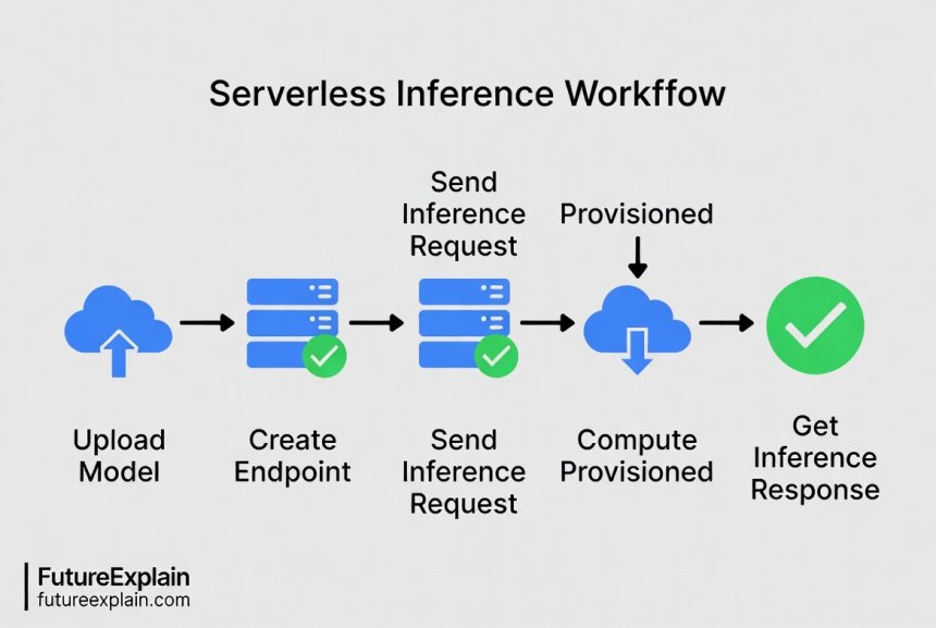 Diagram illustrating the step-by-step workflow of serverless inference.
