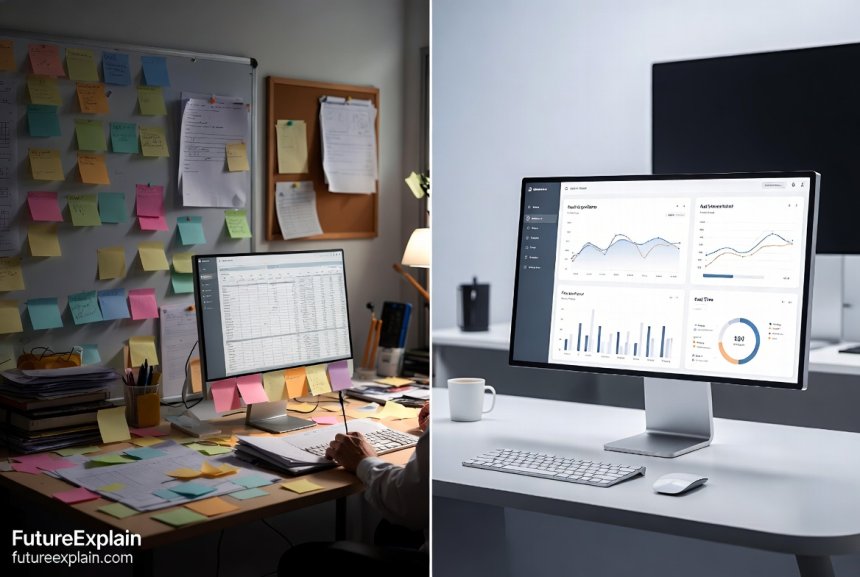 Comparison of traditional manual marketing workflow versus AI-enhanced automated workflow