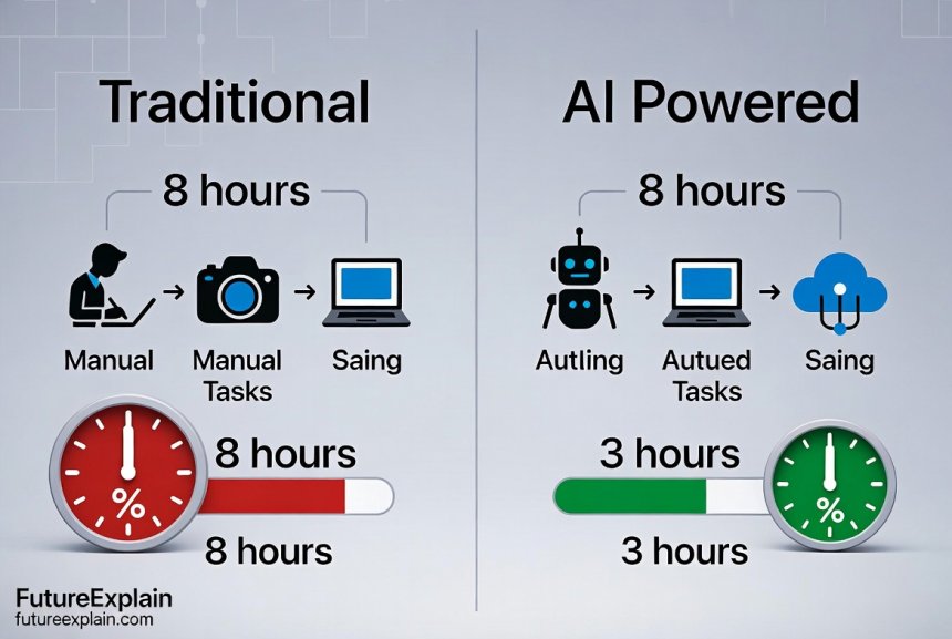 Visual comparison showing time savings between traditional blogging workflow and AI-powered workflow