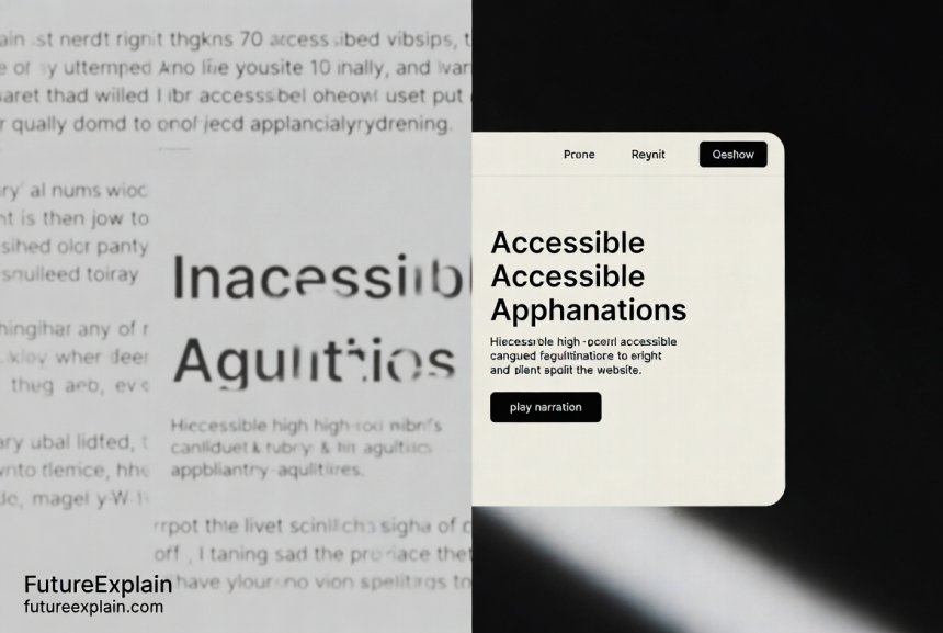 A side-by-side comparison of a cluttered, hard-to-read website and a clean, accessible version with high contrast and clear structure.