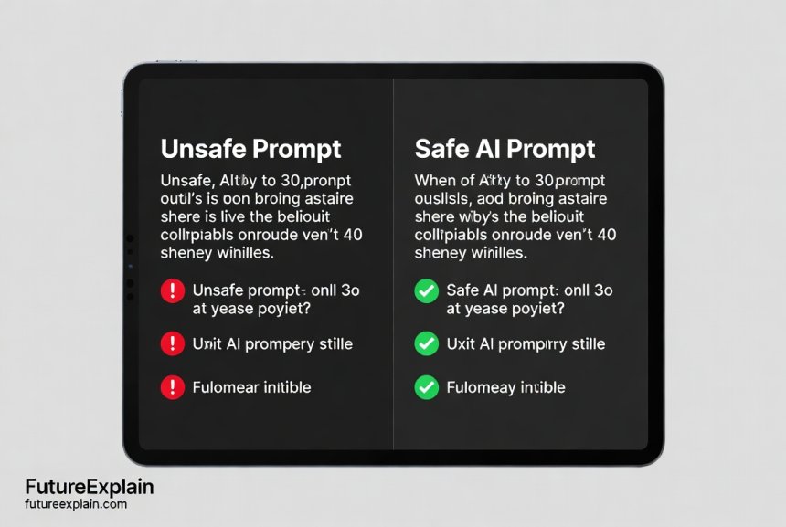 Comparison visualization showing unsafe vs safe AI prompt examples with warning and approval indicators