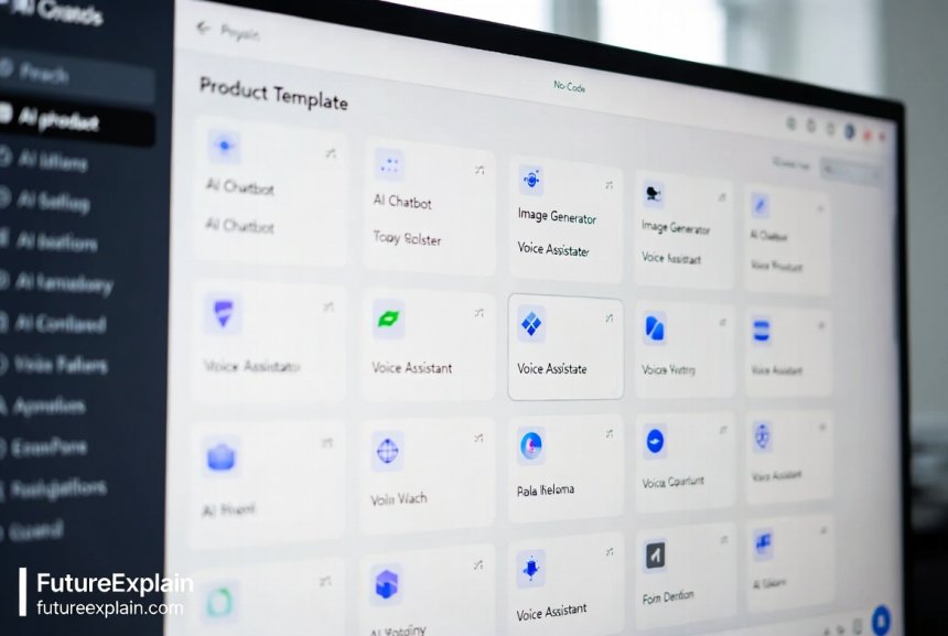 Dashboard interface of a no-code AI platform showing various AI product templates and integration options