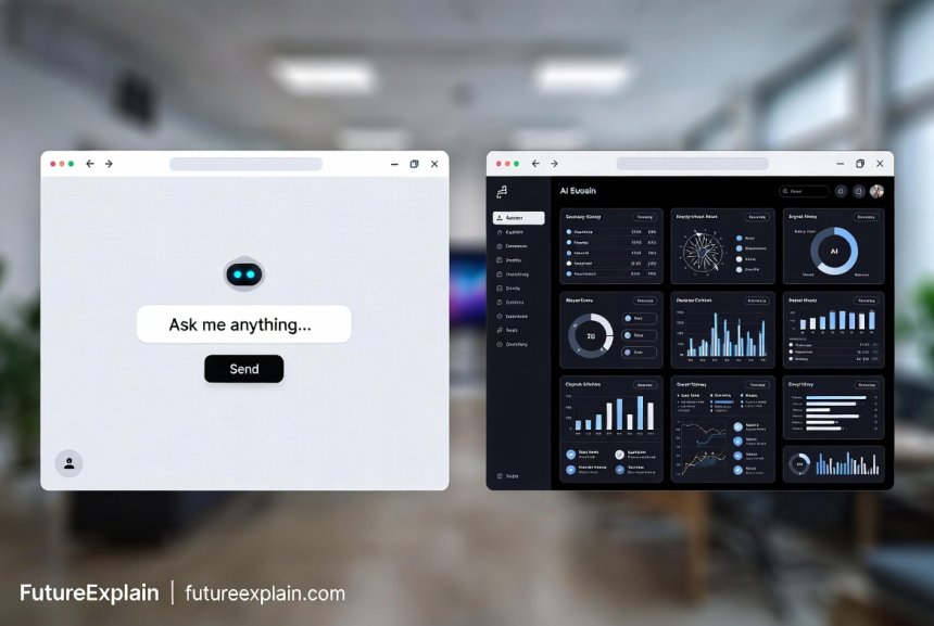 Comparison between simple and complex AI interfaces showing MVP vs full product
