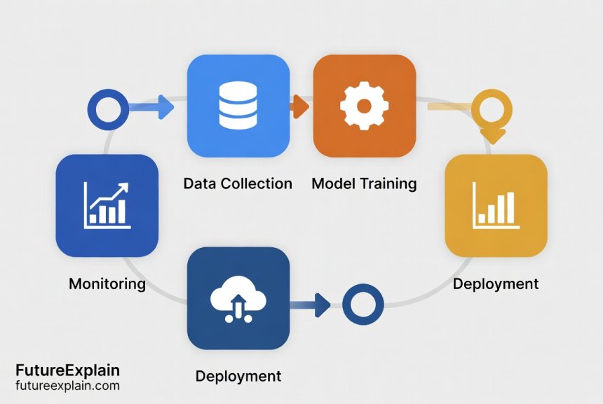 Infographic showing continuous learning loop cycle with five interconnected stages