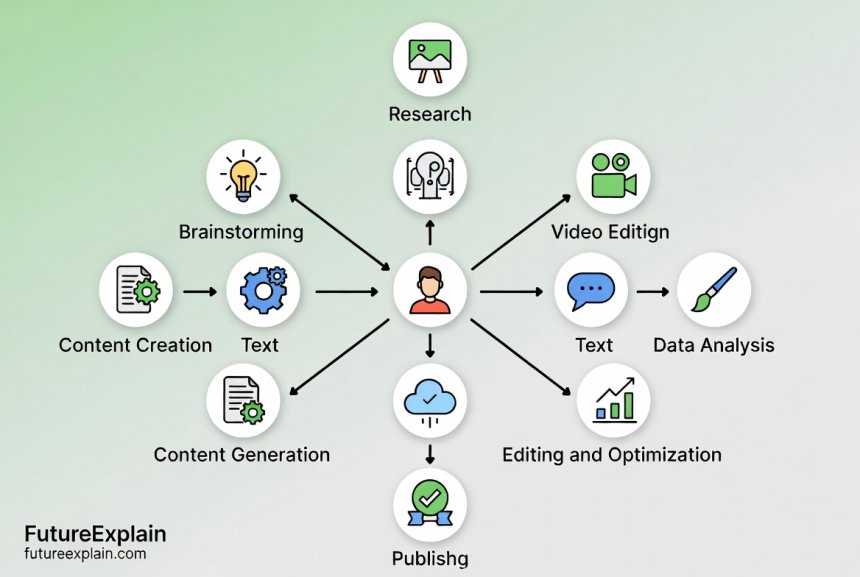 Workflow diagram showing how AI tools connect in a productivity pipeline