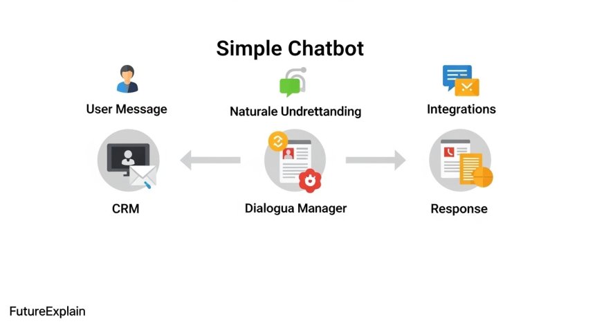 Diagram illustration of a chatbot pipeline from message to response.