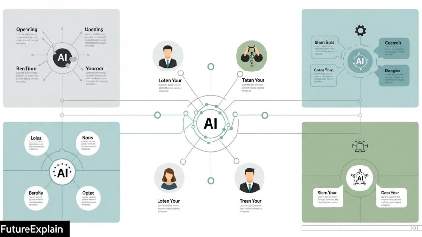 Illustration of AI marketing use cases: personalization, content generation, ad optimization.