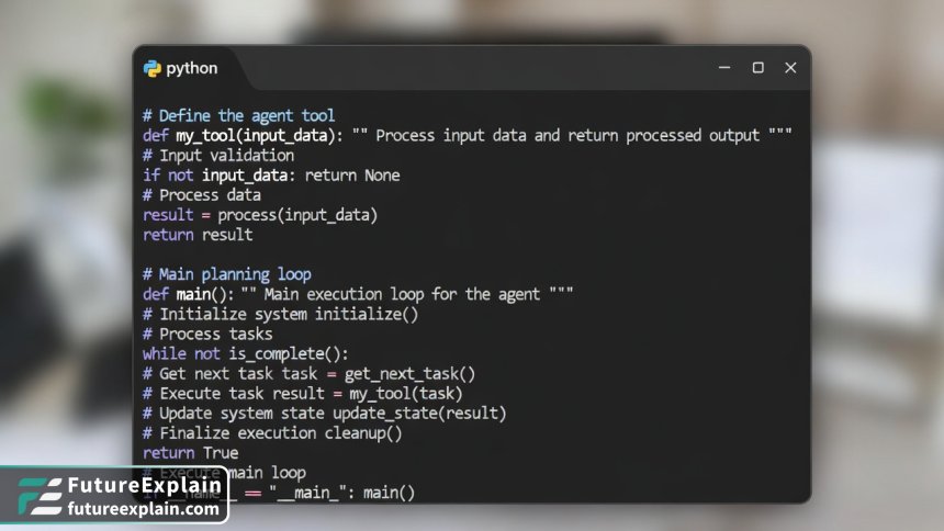 Example screenshot of simple, clean Python code for defining an agent's tool and main loop.