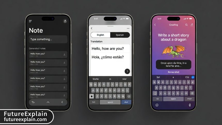 Comparison of three different mobile LLM application interfaces on smartphone screens