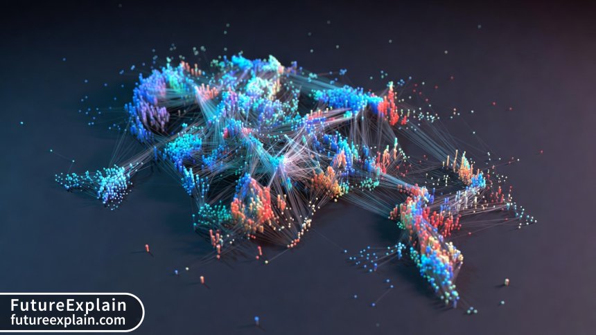 3D visualization of word embeddings showing semantic relationships between similar concepts