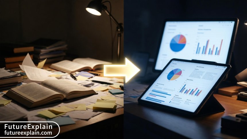 Visual metaphor for Retrieval-Augmented Generation (RAG), showing the process of turning unstructured information into organized, sourced answers.