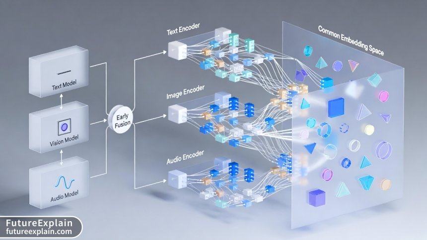 Diagram comparing early fusion and late fusion architectures in multimodal AI systems.