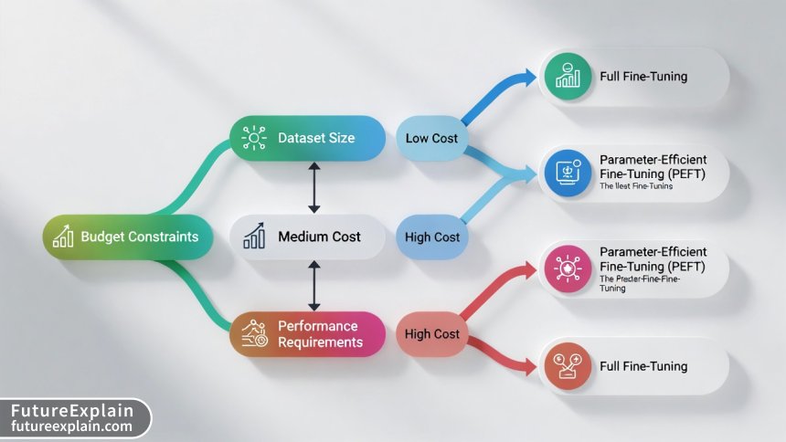 Decision flowchart for choosing cost-effective fine-tuning methods based on budget and requirements