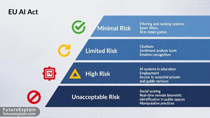 EU AI Act risk categorization pyramid infographic showing four risk levels for AI systems