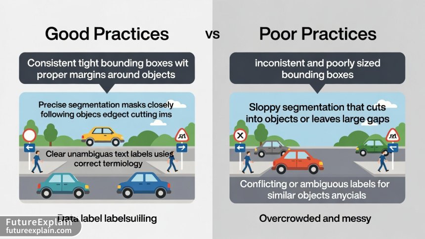 Side-by-side comparison demonstrating proper versus improper data annotation techniques with visual examples