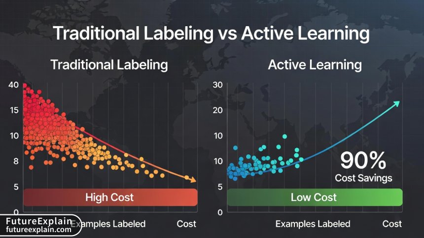 Cost comparison visualization showing traditional random labeling versus strategic active learning selection