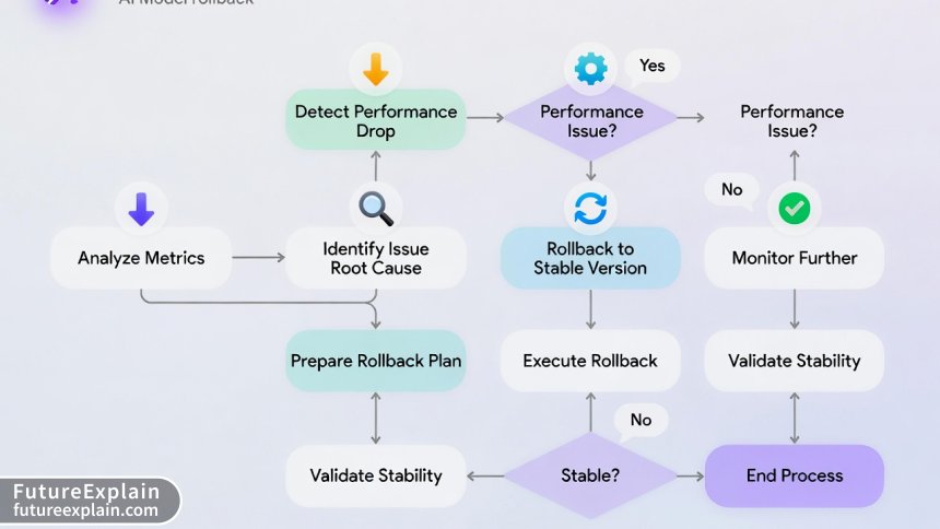 Workflow diagram illustrating AI model rollback decision process