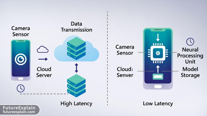 Architecture diagram comparing cloud-based and on-device vision processing systems