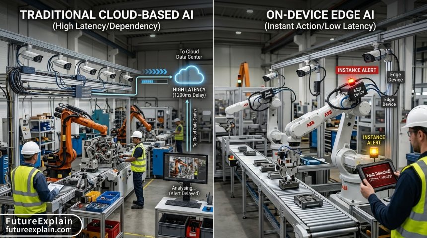 Comparison of cloud AI versus edge AI processing in industrial automation