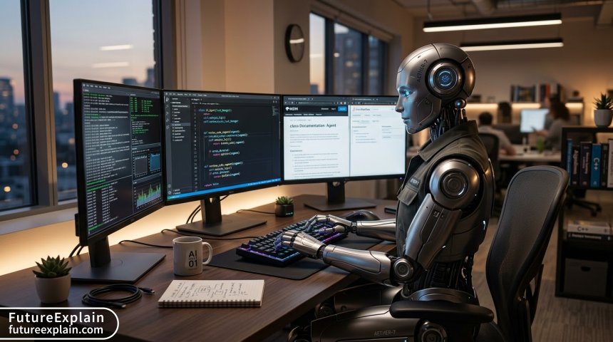 Illustration of robot coding and AI agent tasks