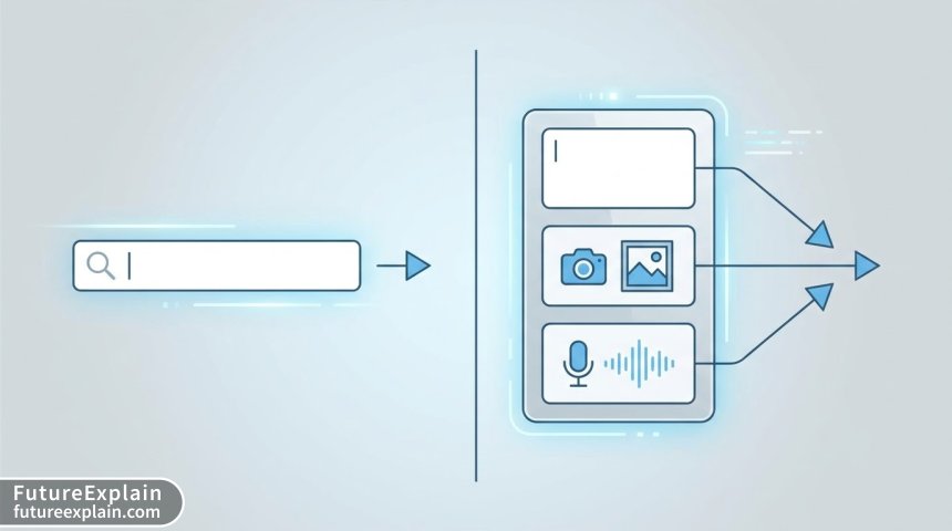 A diagram comparing traditional unimodal search to multimodal search with multiple input types.