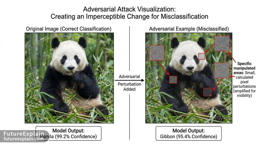 Comparison showing how subtle pixel changes can cause AI image misclassification