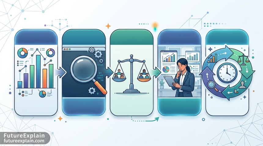 Infographic illustrating the 5-step AI bias audit process for recruitment systems