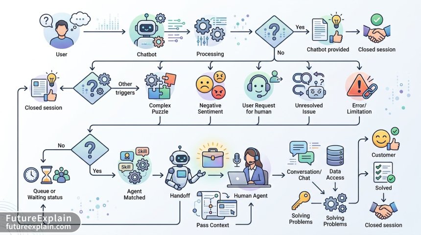 Illustration of conversation context transfer from chatbot to human agent