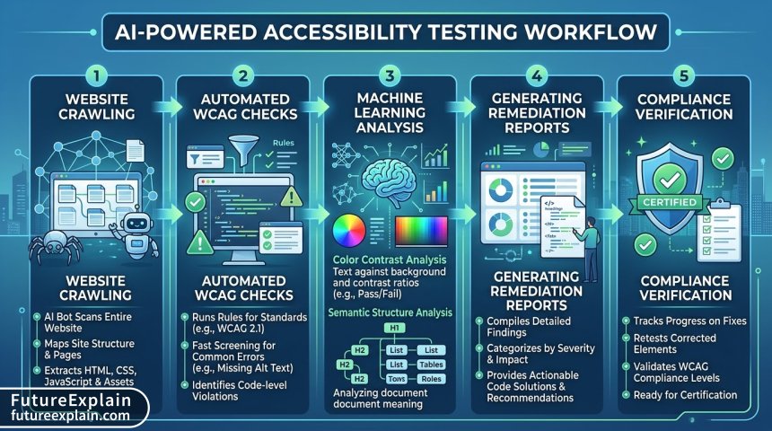 Infographic: AI accessibility testing workflow from crawling to compliance verification
