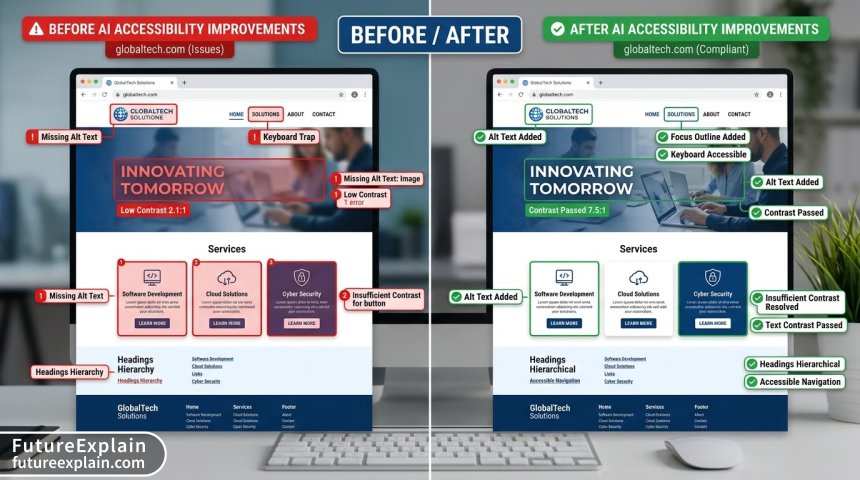 Visual comparison: Website accessibility issues before and after AI remediation