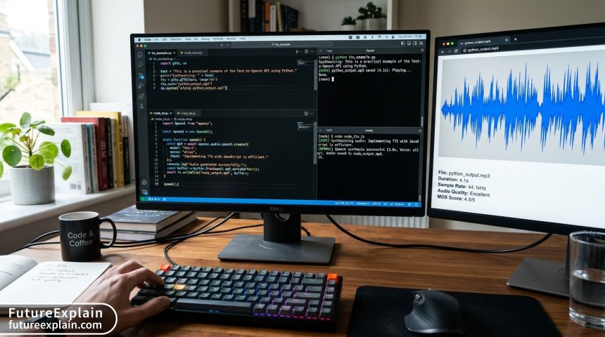 Developer workstation with code examples for implementing TTS APIs