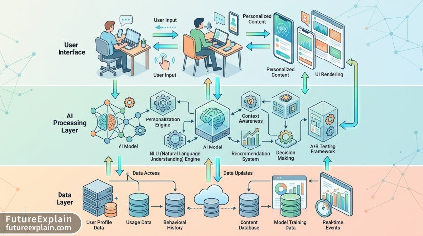 Architecture diagram of AI-powered UX system showing data flow between layers