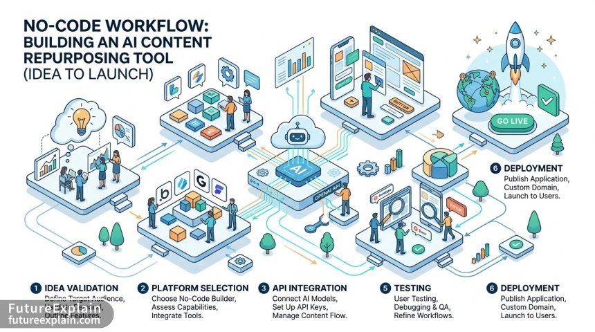 Workflow diagram for building AI content tool from idea to deployment
