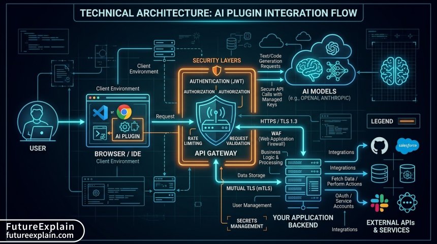 Infographic showing the five-phase lifecycle of developing and launching an AI plugin