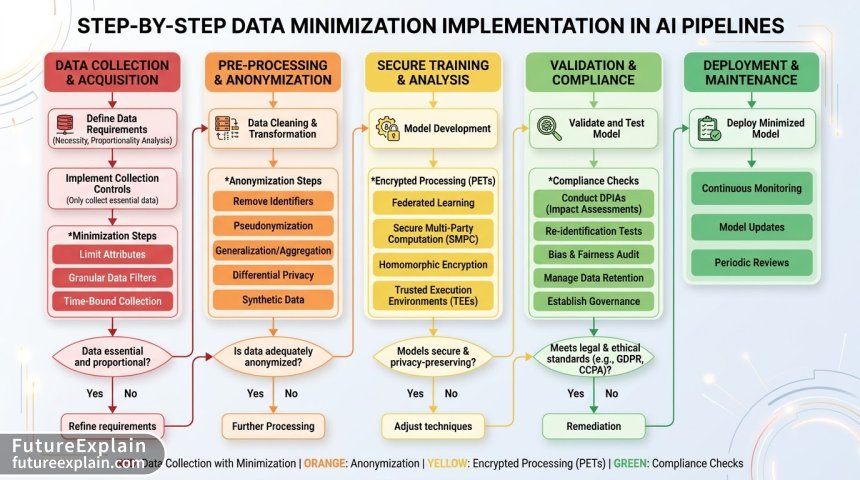 Flowchart of data minimization implementation process in AI systems
