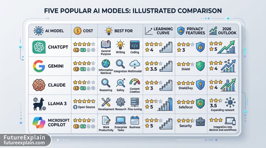 Comparison table of top AI models showing features, costs, and future outlook